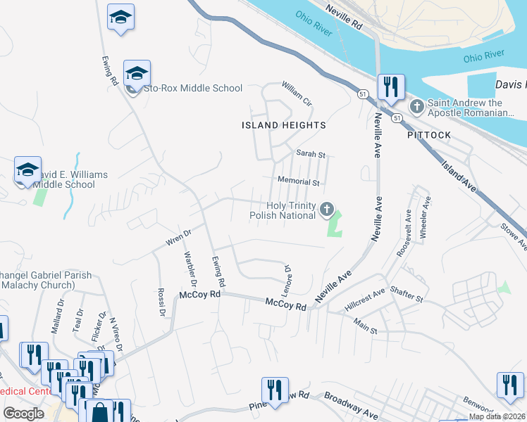 map of restaurants, bars, coffee shops, grocery stores, and more near 194 William Street in McKees Rocks