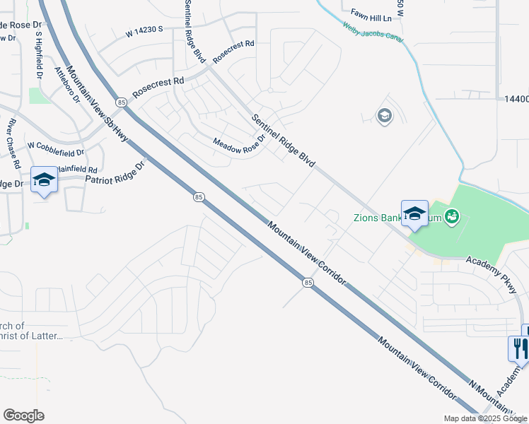 map of restaurants, bars, coffee shops, grocery stores, and more near 14688 Astin Lane in Herriman