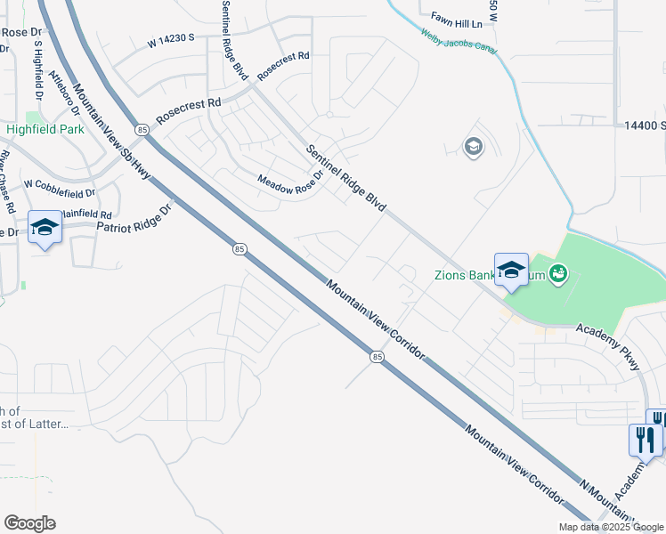 map of restaurants, bars, coffee shops, grocery stores, and more near 14697 Astin Lane in Herriman