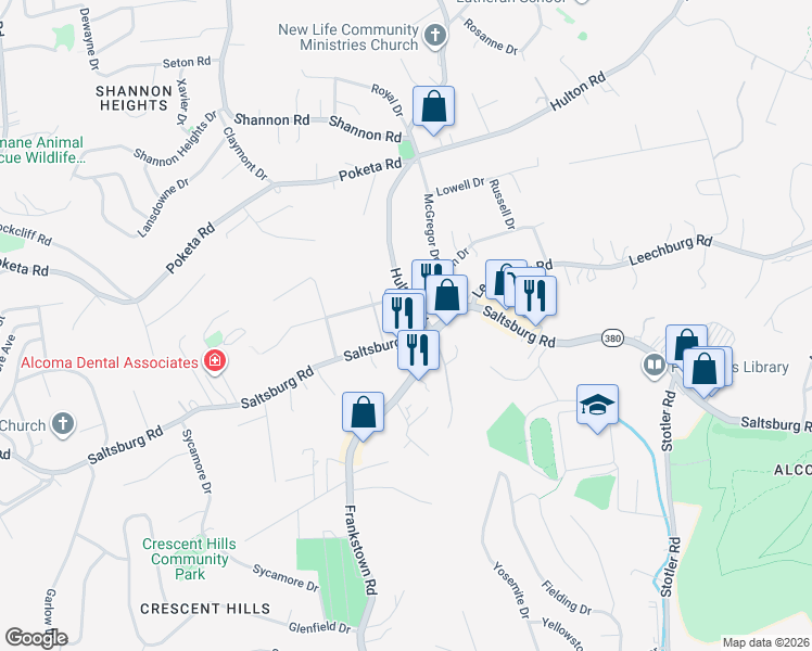 map of restaurants, bars, coffee shops, grocery stores, and more near 6018 Heberton Drive in Verona