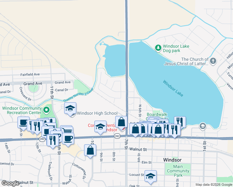 map of restaurants, bars, coffee shops, grocery stores, and more near 372 Buffalo Drive in Windsor
