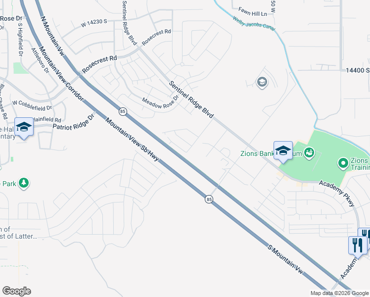 map of restaurants, bars, coffee shops, grocery stores, and more near 14697 Astin Lane in Herriman