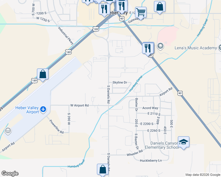 map of restaurants, bars, coffee shops, grocery stores, and more near 1842 Sunset Road in Heber City