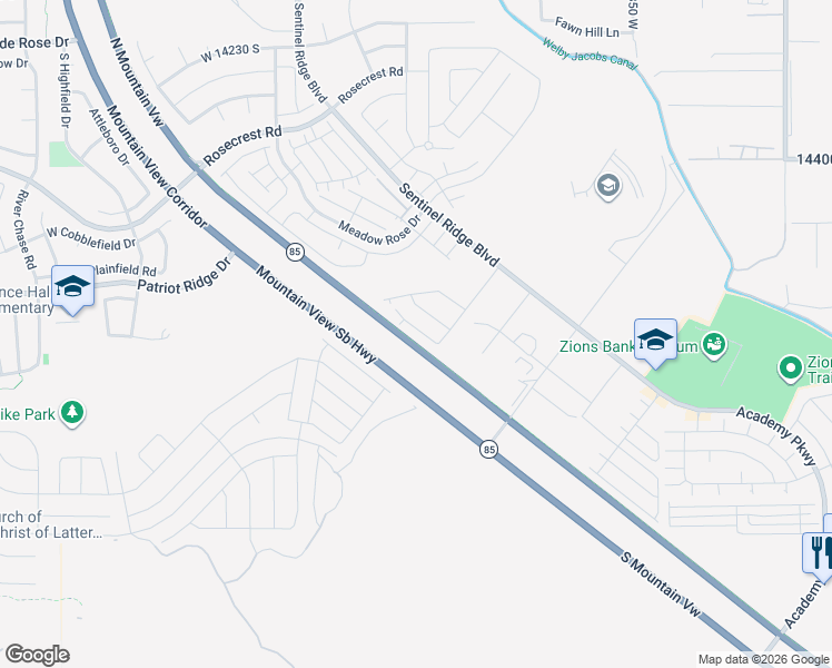 map of restaurants, bars, coffee shops, grocery stores, and more near 14688 Astin Lane in Herriman