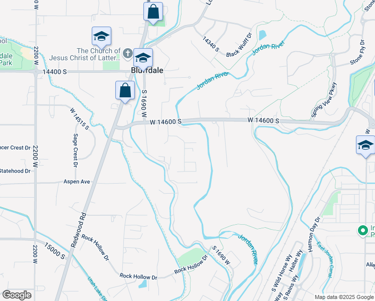 map of restaurants, bars, coffee shops, grocery stores, and more near 14686 River Willow Drive in Riverton