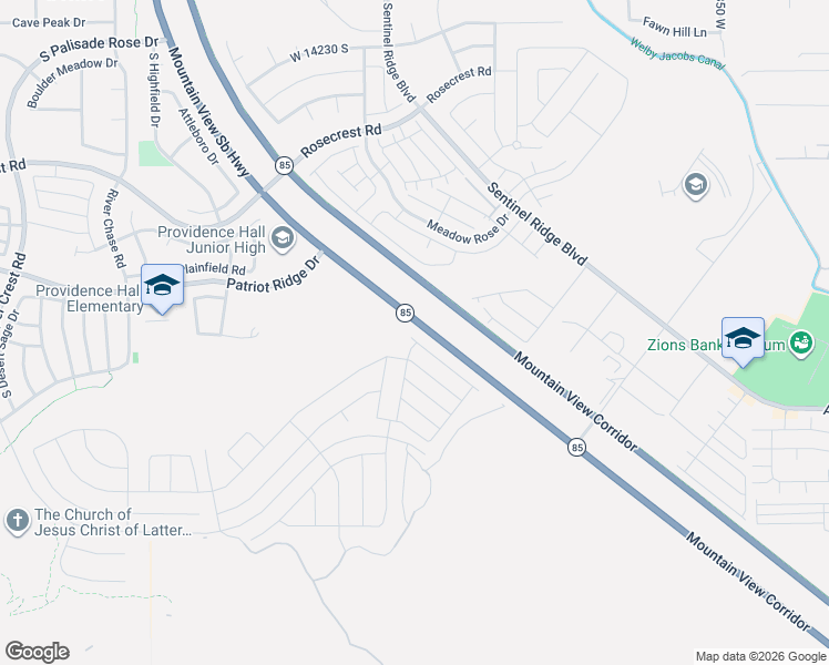 map of restaurants, bars, coffee shops, grocery stores, and more near Mountain View Corridor in Bluffdale