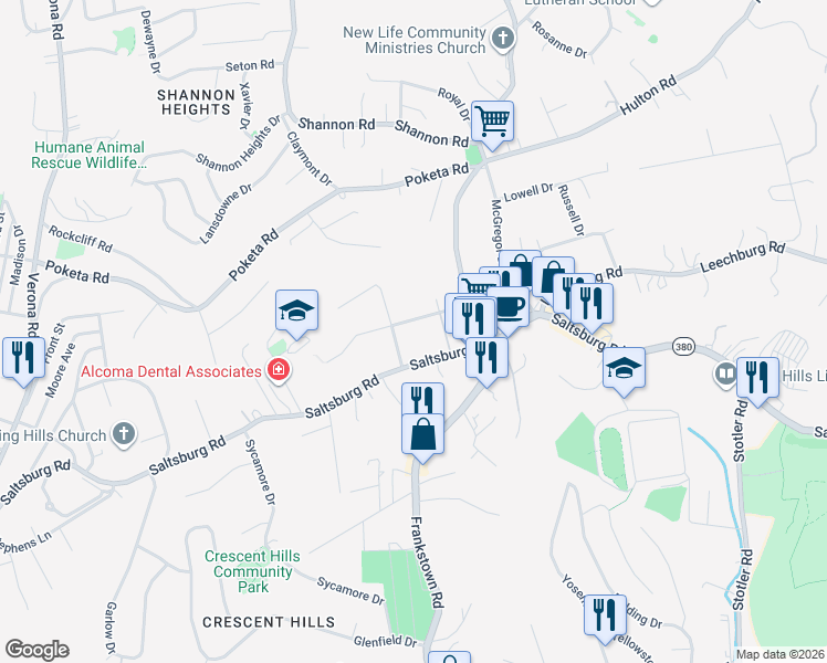 map of restaurants, bars, coffee shops, grocery stores, and more near 5917 Heberton Drive in Verona