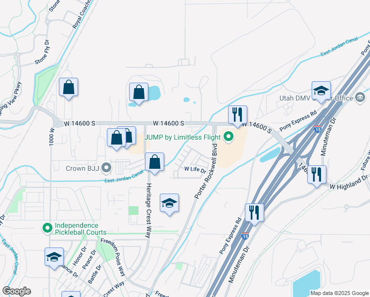 map of restaurants, bars, coffee shops, grocery stores, and more near 621 West 14600 South in Bluffdale