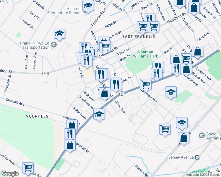 map of restaurants, bars, coffee shops, grocery stores, and more near 16 Millstone Road in Franklin Township
