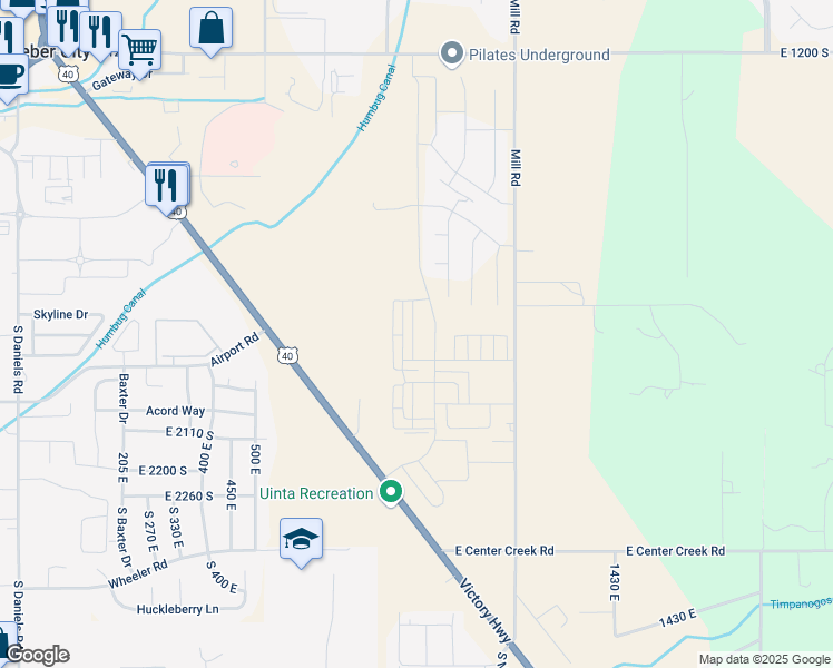 map of restaurants, bars, coffee shops, grocery stores, and more near 1828 South Sawmill Boulevard in Heber City
