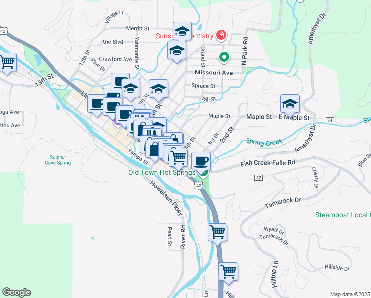map of restaurants, bars, coffee shops, grocery stores, and more near 204 4th Street in Steamboat Springs