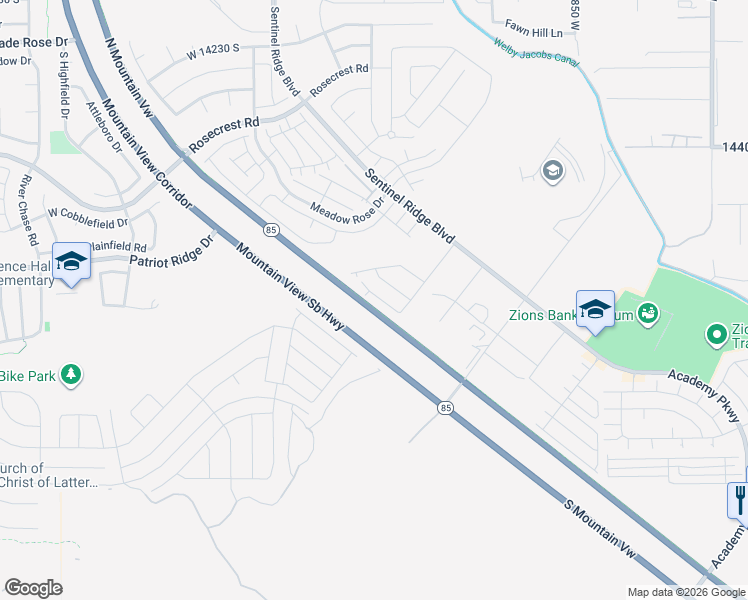 map of restaurants, bars, coffee shops, grocery stores, and more near 14653 Astin Lane in Herriman