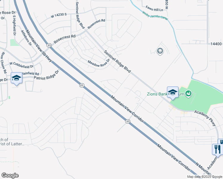map of restaurants, bars, coffee shops, grocery stores, and more near 14654 Bloom Drive in Herriman