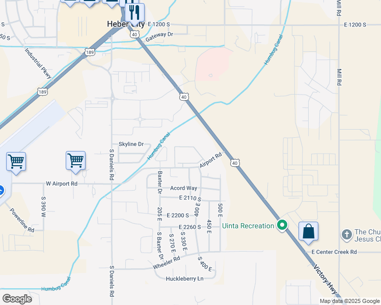 map of restaurants, bars, coffee shops, grocery stores, and more near 333 Airport Road in Heber City