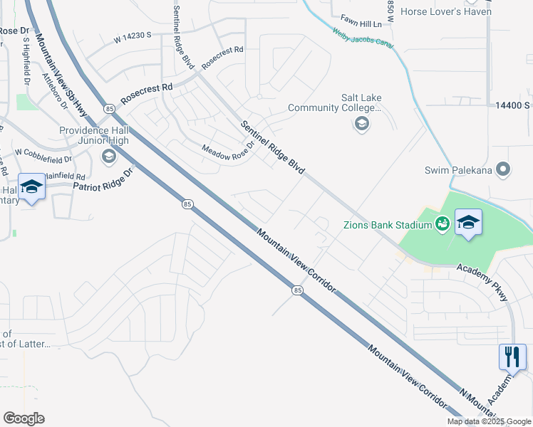 map of restaurants, bars, coffee shops, grocery stores, and more near 14672 Bloom Drive in Herriman