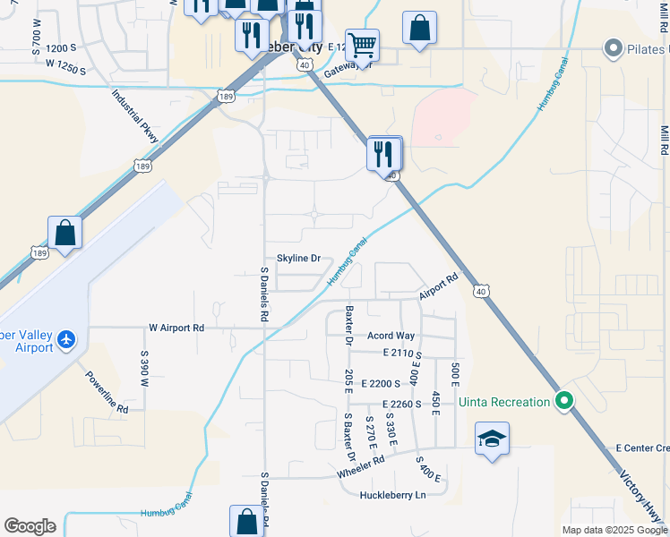 map of restaurants, bars, coffee shops, grocery stores, and more near 1853 Twilight Lane East in Heber City