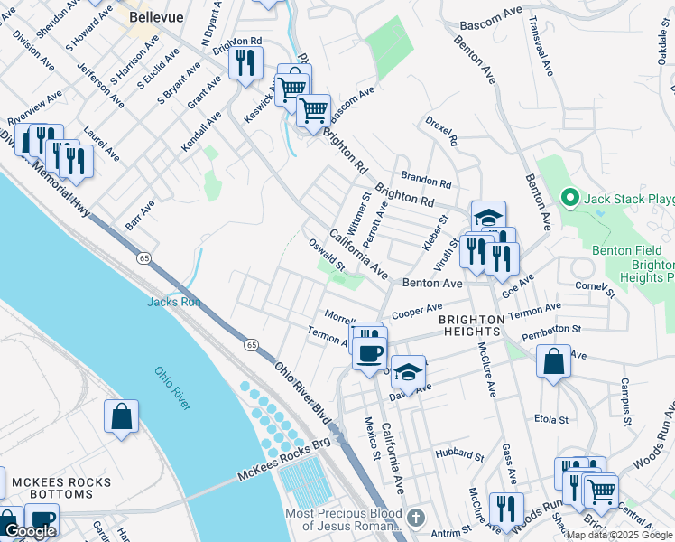 map of restaurants, bars, coffee shops, grocery stores, and more near 3900 Oswald Street in Pittsburgh