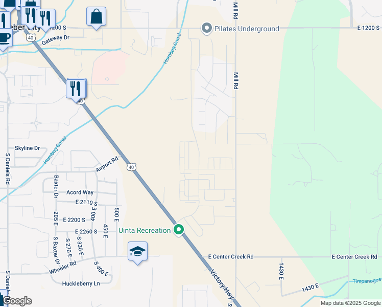map of restaurants, bars, coffee shops, grocery stores, and more near 1828 South Sawmill Boulevard in Heber City