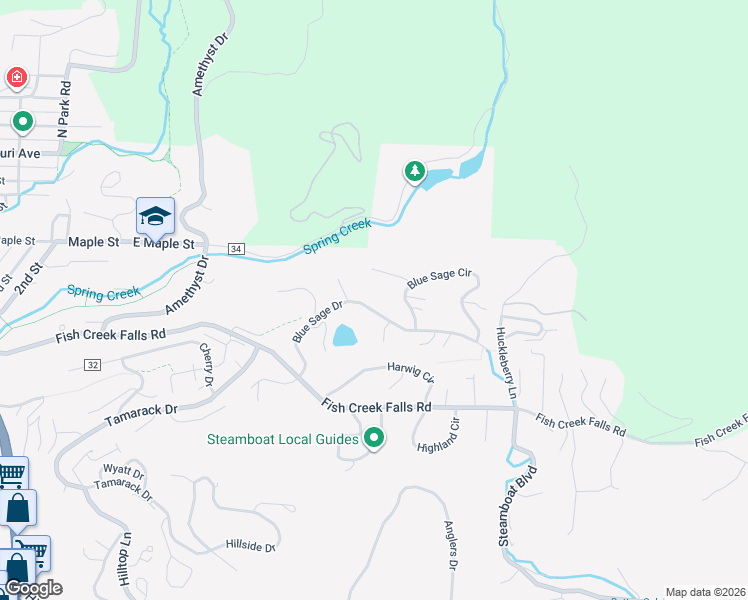 map of restaurants, bars, coffee shops, grocery stores, and more near 1320 Blue Sage Drive in Steamboat Springs