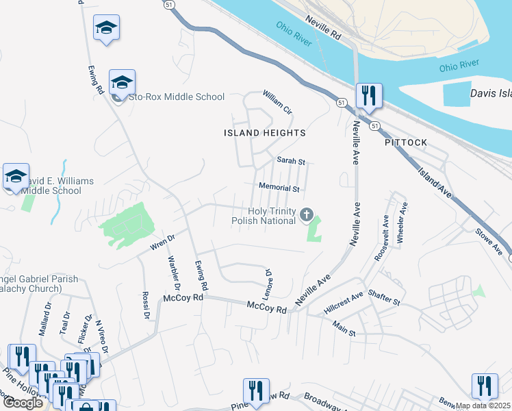 map of restaurants, bars, coffee shops, grocery stores, and more near 194 William Street in McKees Rocks