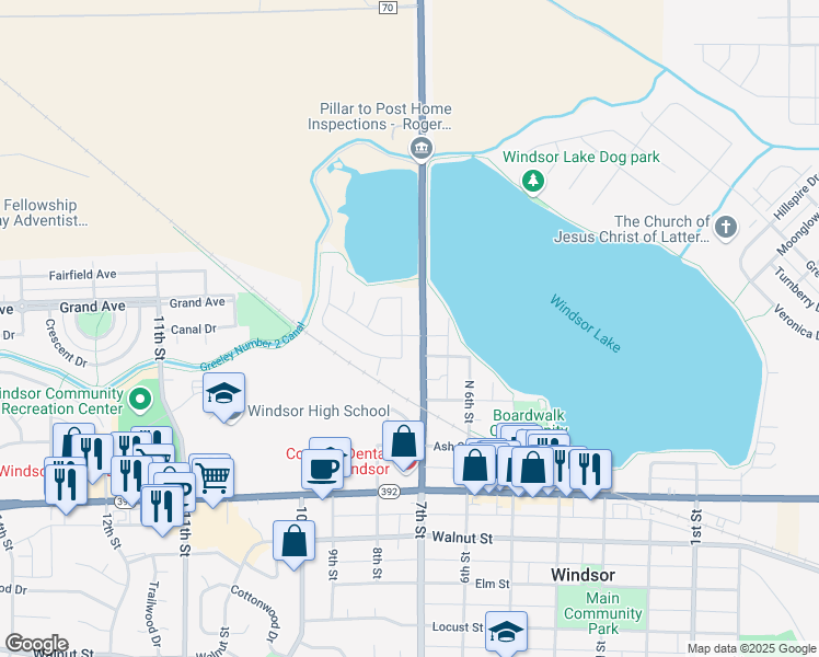 map of restaurants, bars, coffee shops, grocery stores, and more near 355 Buffalo Drive in Windsor