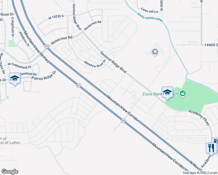 map of restaurants, bars, coffee shops, grocery stores, and more near 14654 Bloom Drive in Herriman