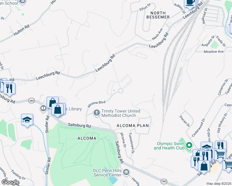 map of restaurants, bars, coffee shops, grocery stores, and more near 225 Alcoma Boulevard in Verona