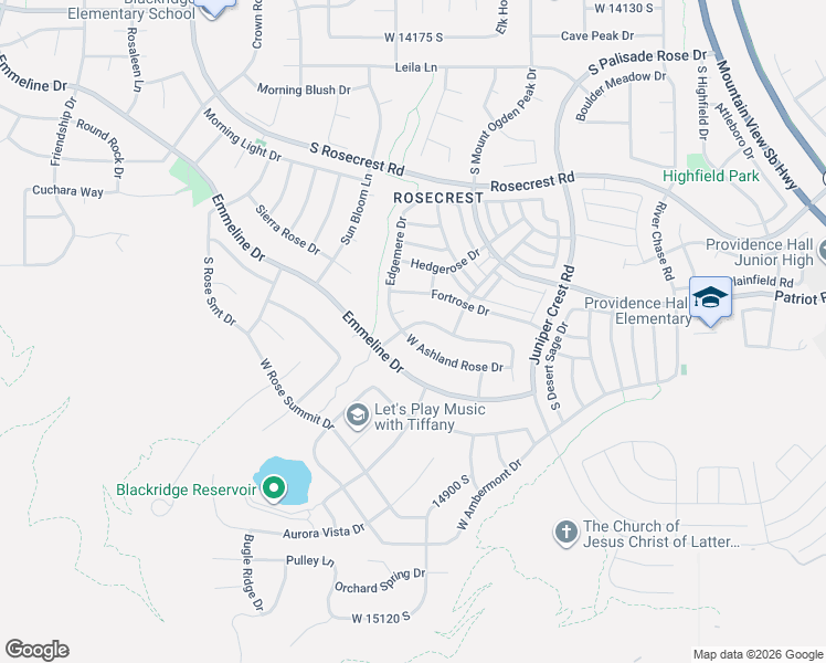 map of restaurants, bars, coffee shops, grocery stores, and more near 5244 West Ashland Rose Drive in Herriman