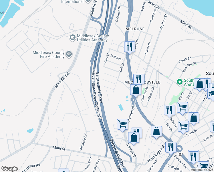 map of restaurants, bars, coffee shops, grocery stores, and more near 9 James Street in Sayreville