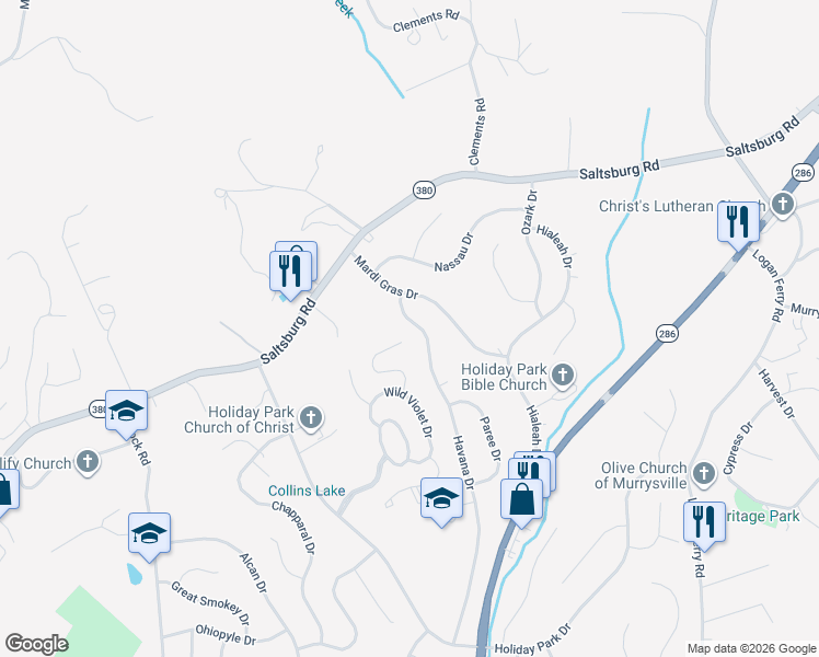 map of restaurants, bars, coffee shops, grocery stores, and more near 4957 Havana Drive in Pittsburgh