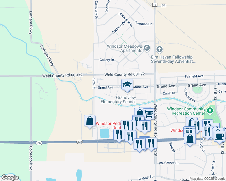 map of restaurants, bars, coffee shops, grocery stores, and more near 377 Chipman Drive in Windsor