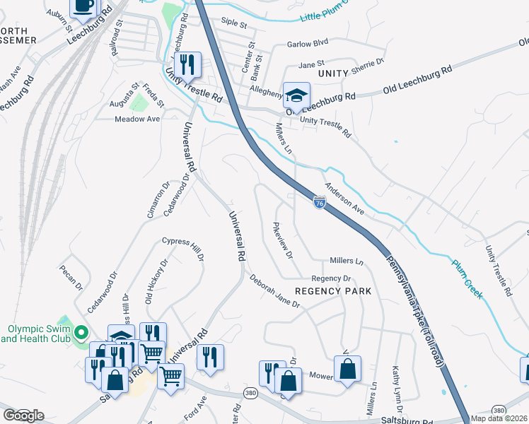 map of restaurants, bars, coffee shops, grocery stores, and more near 670 Regency Drive in Pittsburgh
