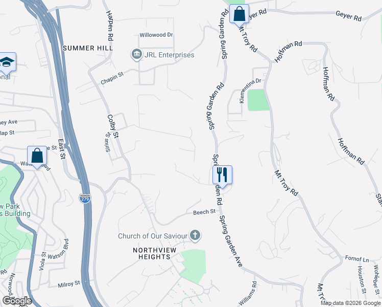 map of restaurants, bars, coffee shops, grocery stores, and more near 3545 Faber Terrace in Pittsburgh