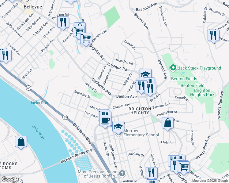 map of restaurants, bars, coffee shops, grocery stores, and more near 3915 Riddle Street in Pittsburgh