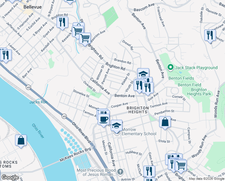 map of restaurants, bars, coffee shops, grocery stores, and more near 3915 Riddle Street in Pittsburgh