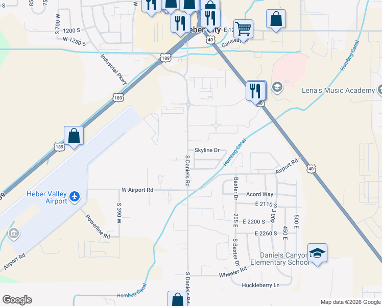 map of restaurants, bars, coffee shops, grocery stores, and more near 1842 Sunset Road in Heber City