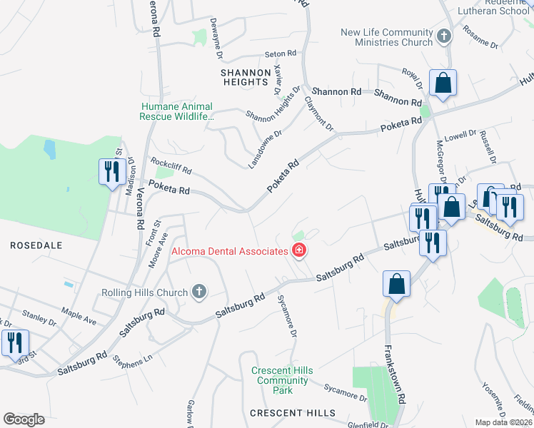 map of restaurants, bars, coffee shops, grocery stores, and more near 6031 Bolte Drive in Verona