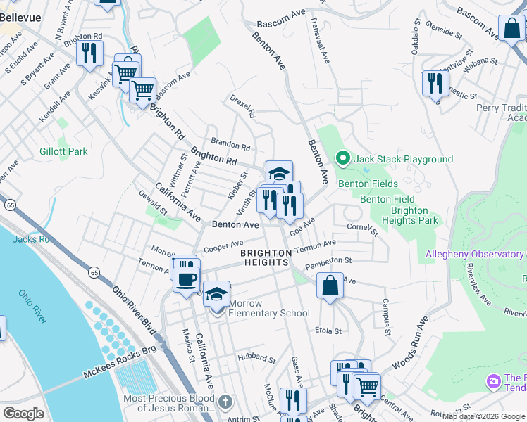 map of restaurants, bars, coffee shops, grocery stores, and more near 3818 McClure Avenue in Pittsburgh