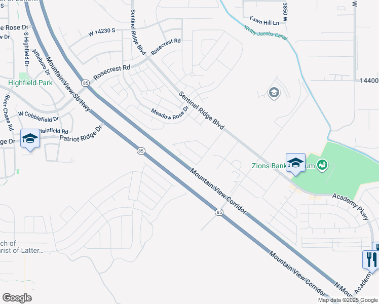 map of restaurants, bars, coffee shops, grocery stores, and more near 14654 Bloom Drive in Herriman