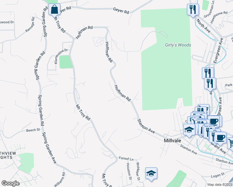 map of restaurants, bars, coffee shops, grocery stores, and more near 213 Walters Avenue in Pittsburgh