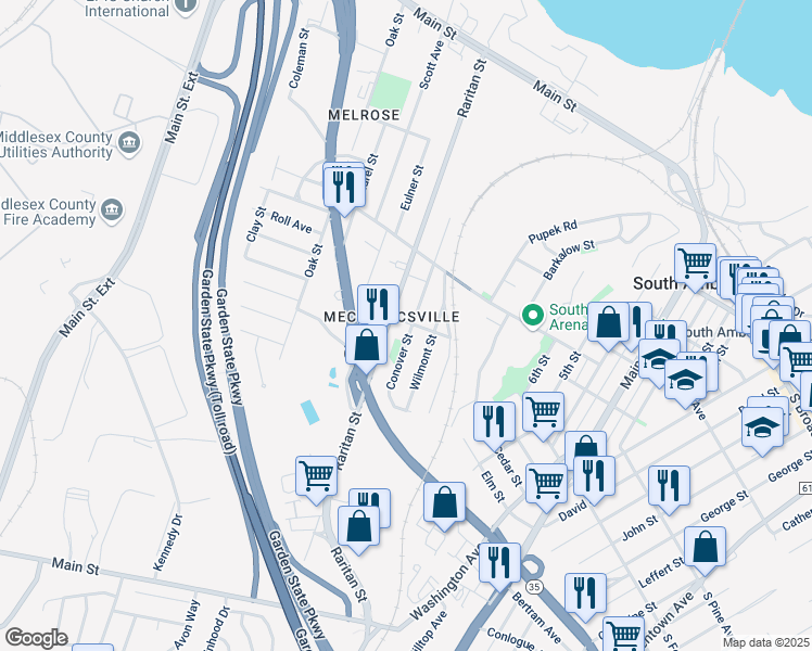 map of restaurants, bars, coffee shops, grocery stores, and more near 516 Alpine Street in South Amboy