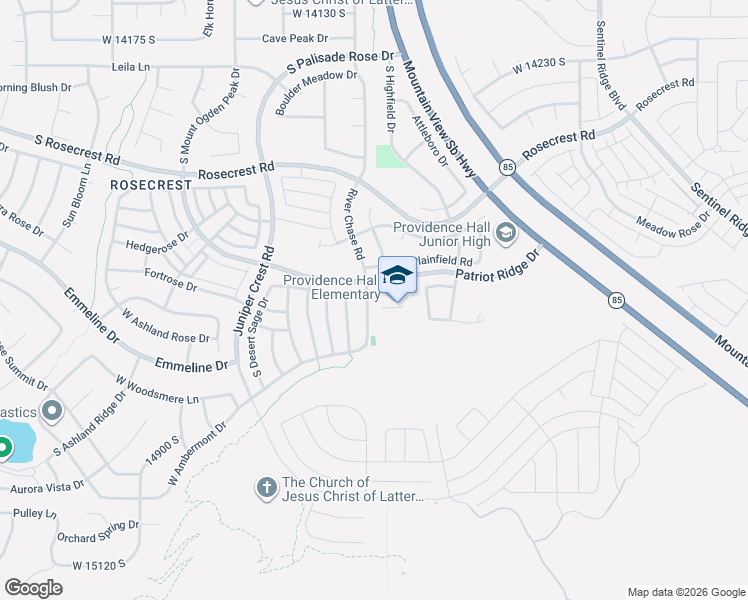 map of restaurants, bars, coffee shops, grocery stores, and more near 14653 River Chase Road in Herriman