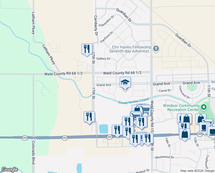 map of restaurants, bars, coffee shops, grocery stores, and more near 377 Chipman Drive in Windsor