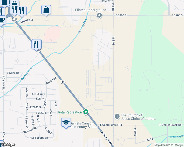 map of restaurants, bars, coffee shops, grocery stores, and more near 1828 South Sawmill Boulevard in Heber City