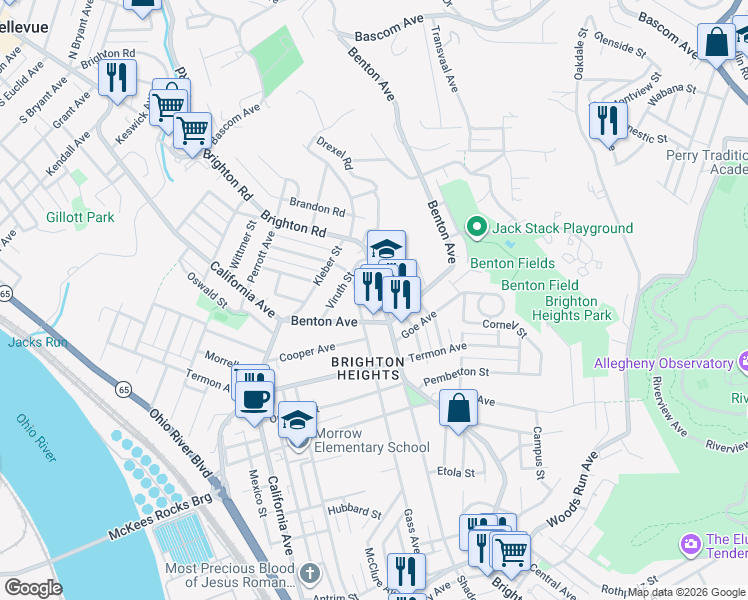 map of restaurants, bars, coffee shops, grocery stores, and more near 3818 McClure Avenue in Pittsburgh