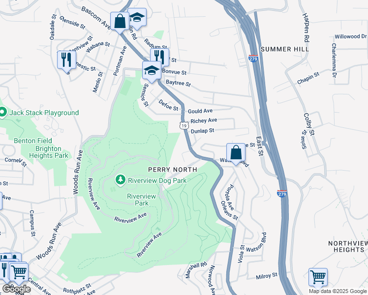 map of restaurants, bars, coffee shops, grocery stores, and more near 24 Perrysville Avenue in Pittsburgh