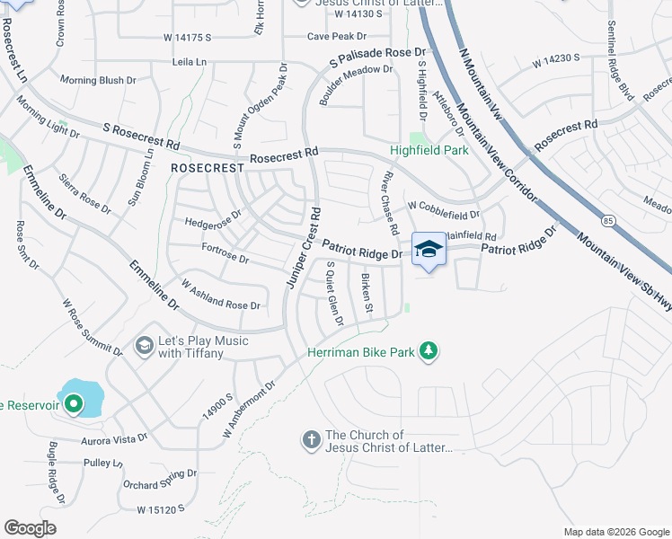 map of restaurants, bars, coffee shops, grocery stores, and more near 14649 South Quiet Glen Drive in Herriman