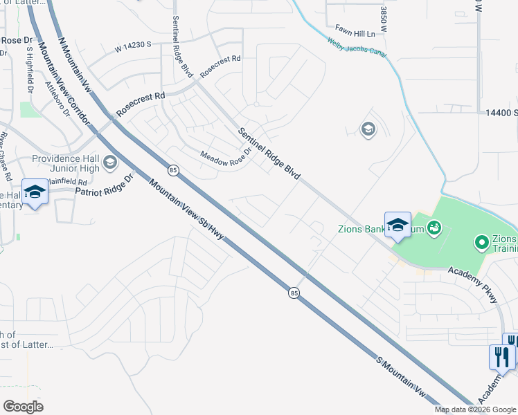 map of restaurants, bars, coffee shops, grocery stores, and more near 14654 Bloom Drive in Herriman