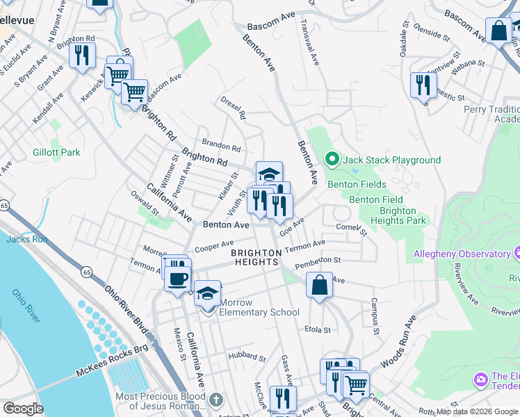 map of restaurants, bars, coffee shops, grocery stores, and more near 3818 McClure Avenue in Pittsburgh