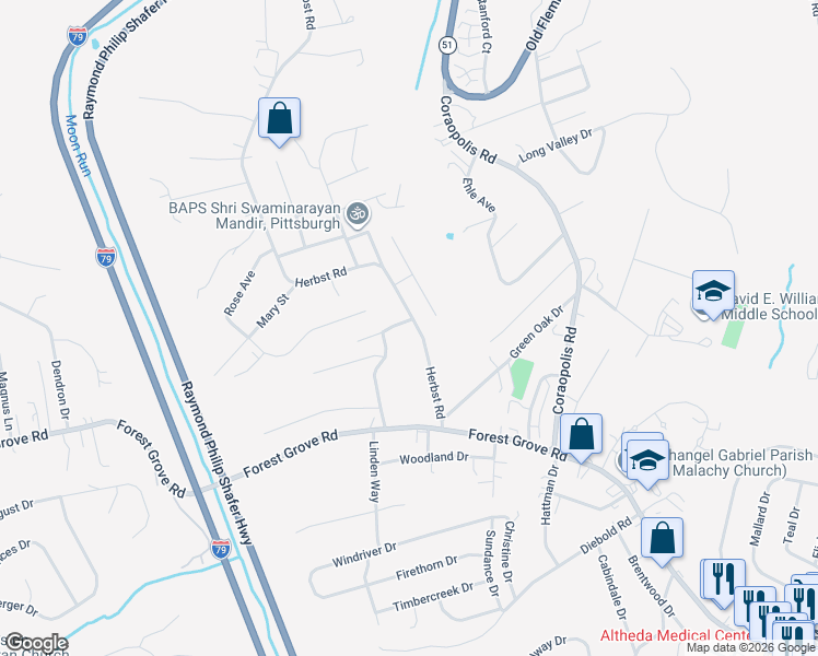 map of restaurants, bars, coffee shops, grocery stores, and more near 31 Herbst Road in Coraopolis